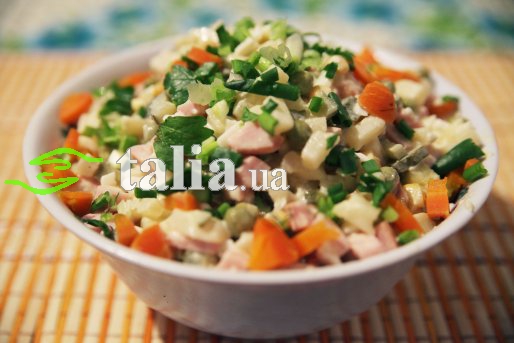 Рецепт. Классический салат оливье с колбасой (СССР)