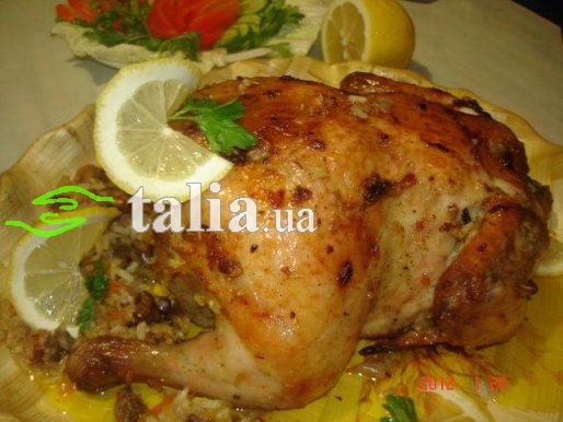 Рецепт. Фаршированная курица рисом и куриными сердцами