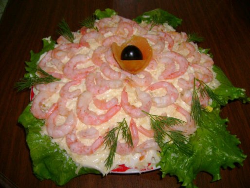 Рецепт. Салат с креветками "Морской гурман"
